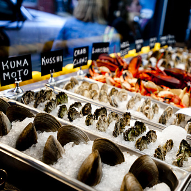 Clams. Oysters. Kuma Moto. Kusshi. Crab Claws. Raw Bar. Boston North End Neptune Oyster